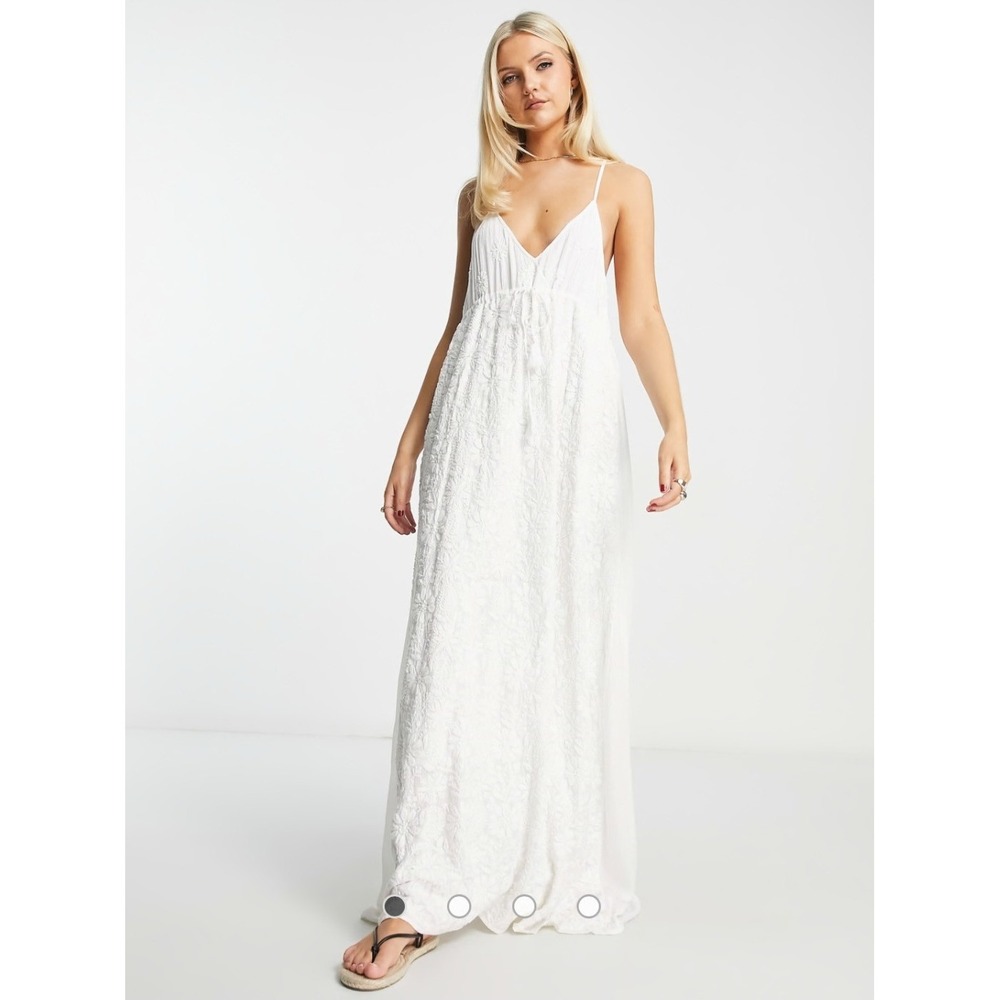 Raga Lilly White Maxi Dress Women Small Boho Floral Embroidered Coquette Cottage